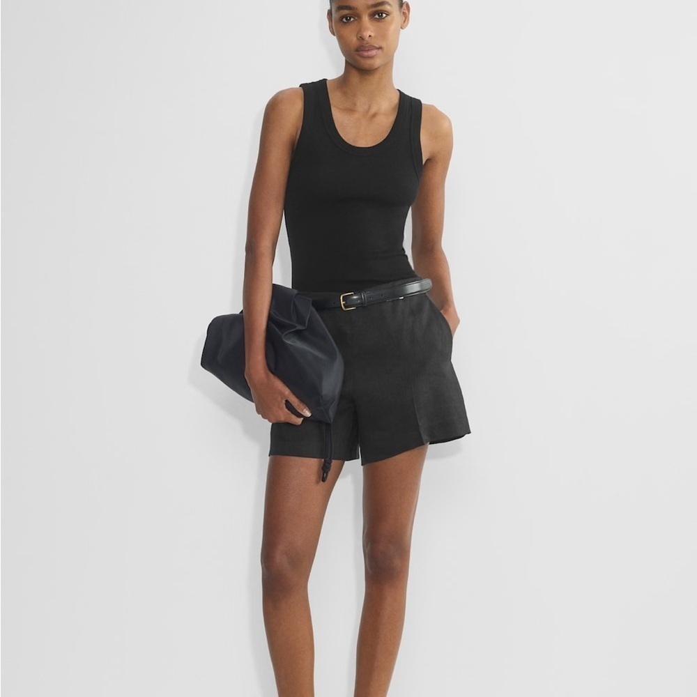 Aritzia Babaton Neat Linen Dress Shorts Black Women's Size 0 Midrise Pockets NEW